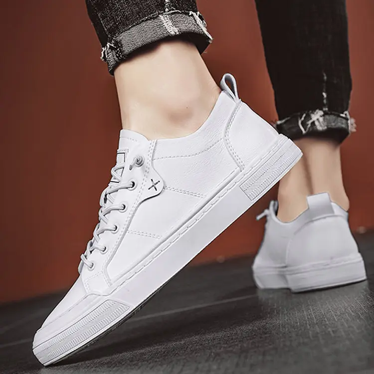 Wholesale Quality Custom Logo Cheap Women Men Zapatos Leather White Flat Casual Shoes Unisex
